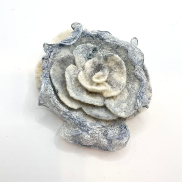 Grey Rose Brooch Felt Flower Handmade Item Handcrafted Jewelry Contemporary Unus