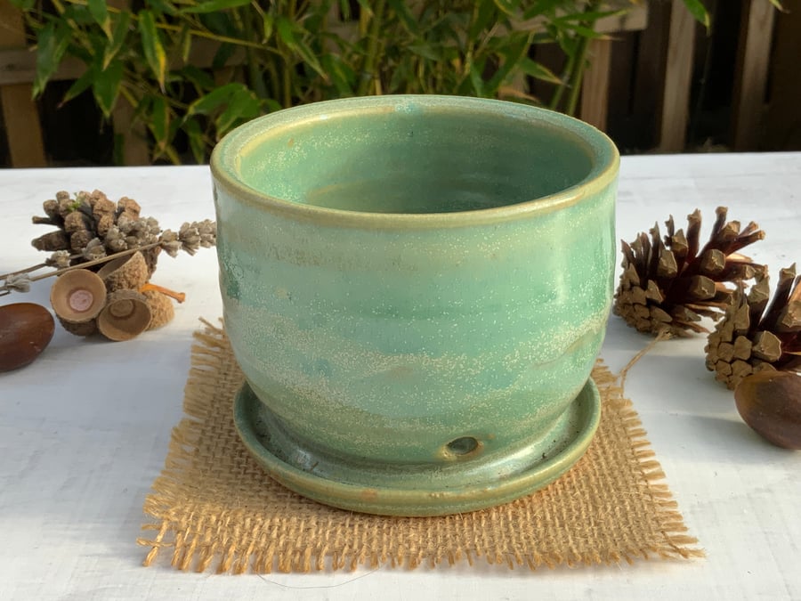 Handmade Planter with Attached Tray (Small)