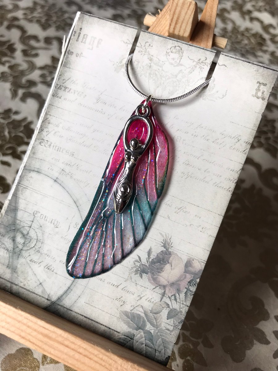 Pink Goddess Sterling Silver Fairy Wing Necklace