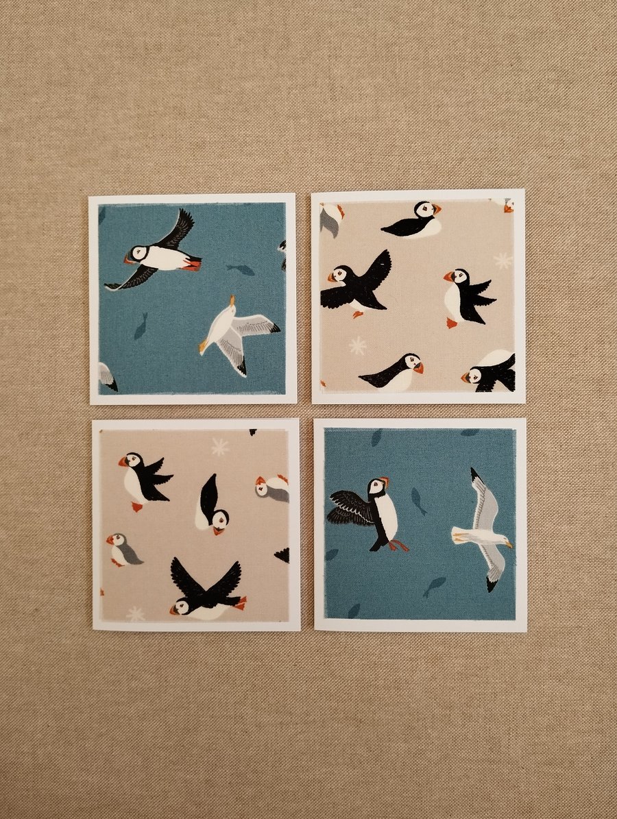 Puffin fabric note cards 