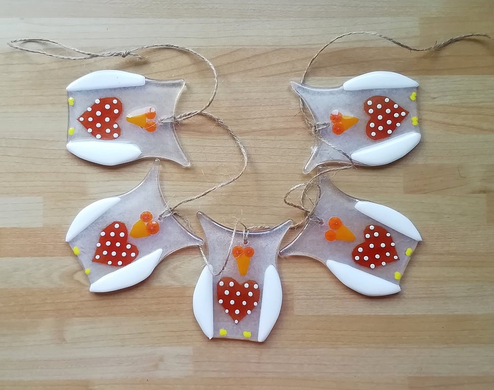 Fused Glass Owl Bunting: Heart Accents, Home & Garden Decor