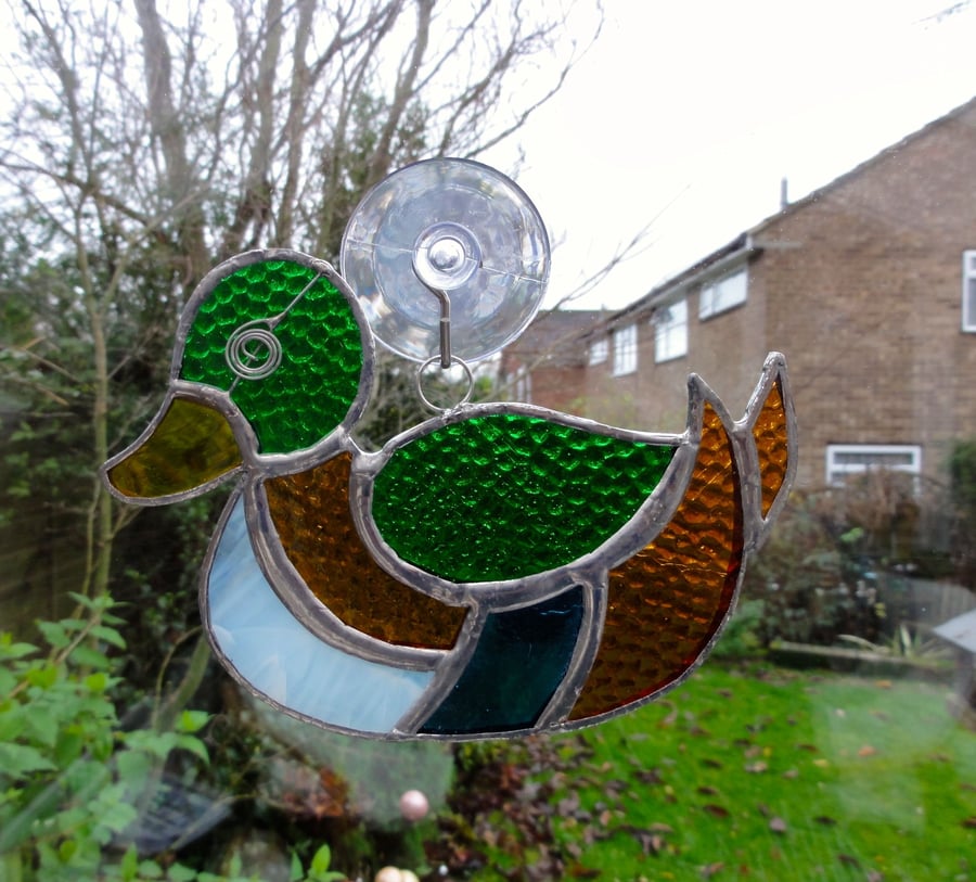 Stained Glass Mallard Duck Suncatcher