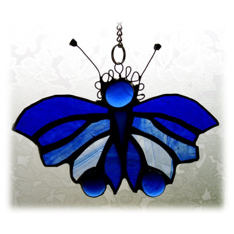 Butterfly Suncatcher Blue Stained Glass Bauble Handmade 