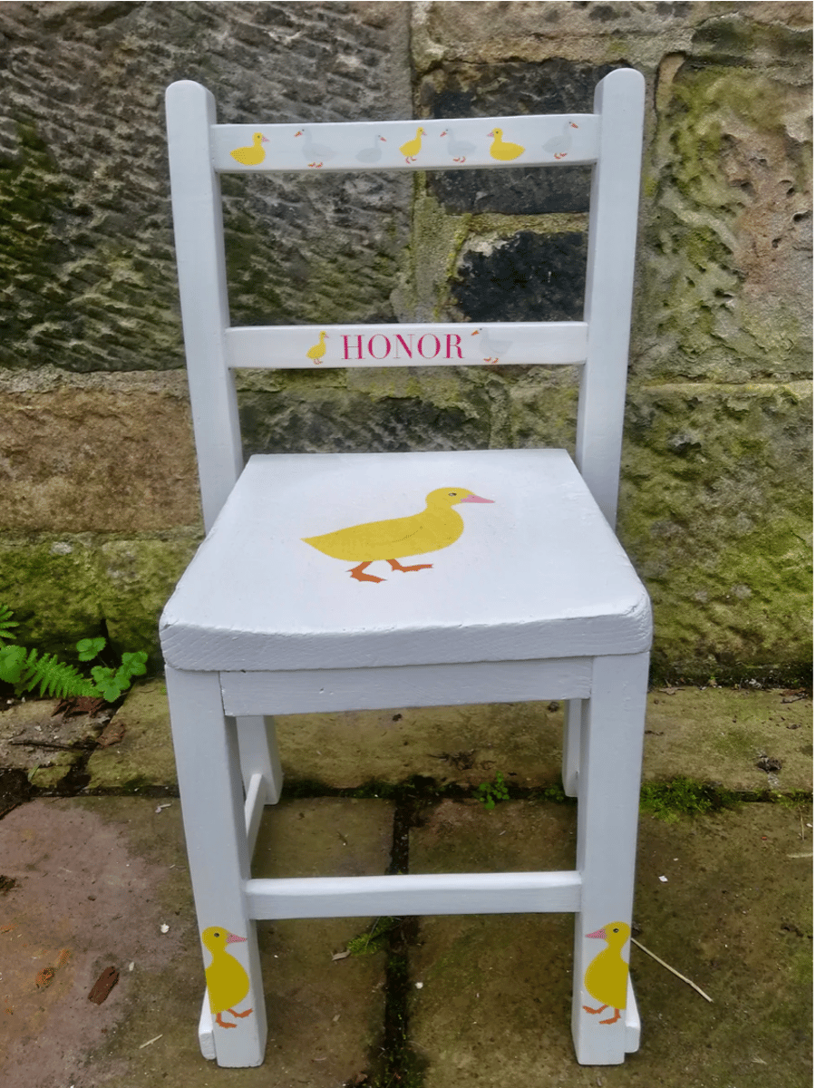 Children's personalised upcycled wooden school chair - ducks theme