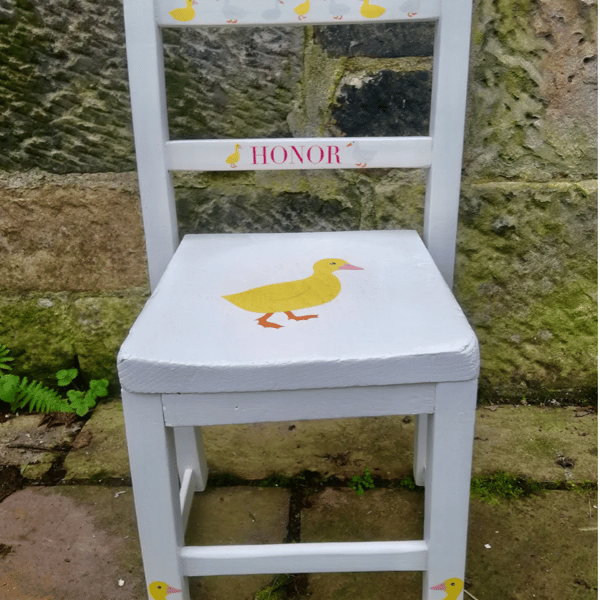 Children's personalised upcycled wooden school chair - ducks theme