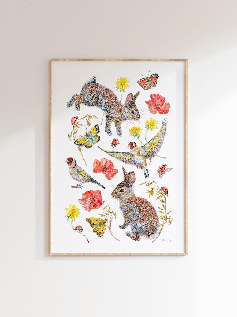 Bunnies, Birds and Butterflies - Watercolour art printed sustainably