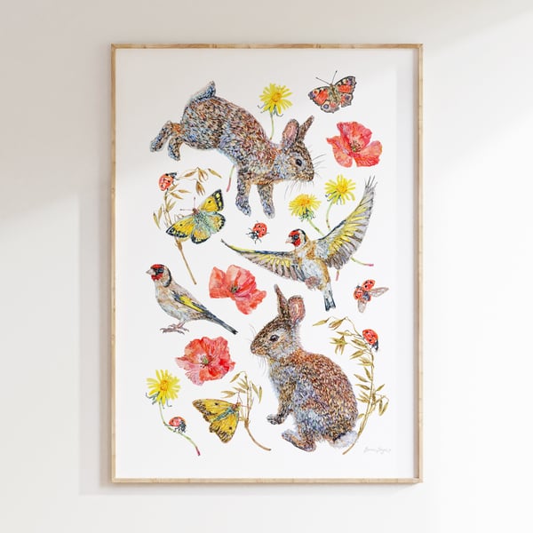 Bunnies, Birds and Butterflies - Watercolour art printed sustainably