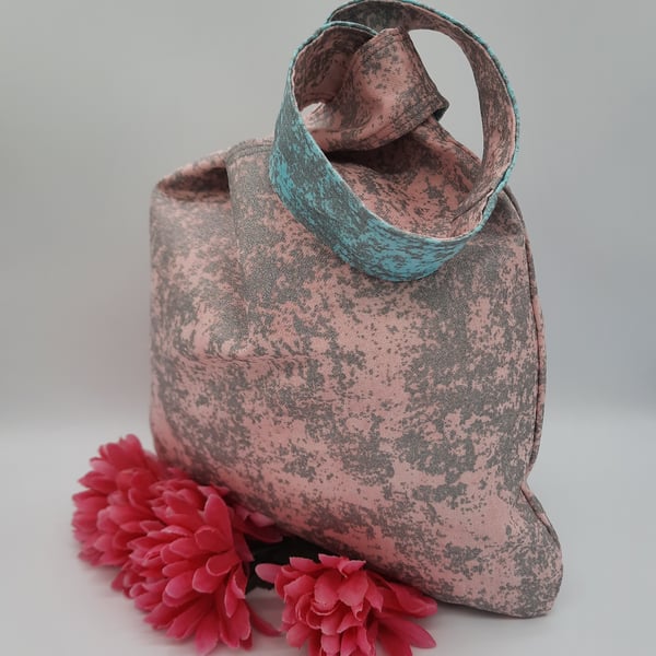 Japanese knot bag,  medium,  shoulder bag,  handbag, pink and spearmint sparkle.