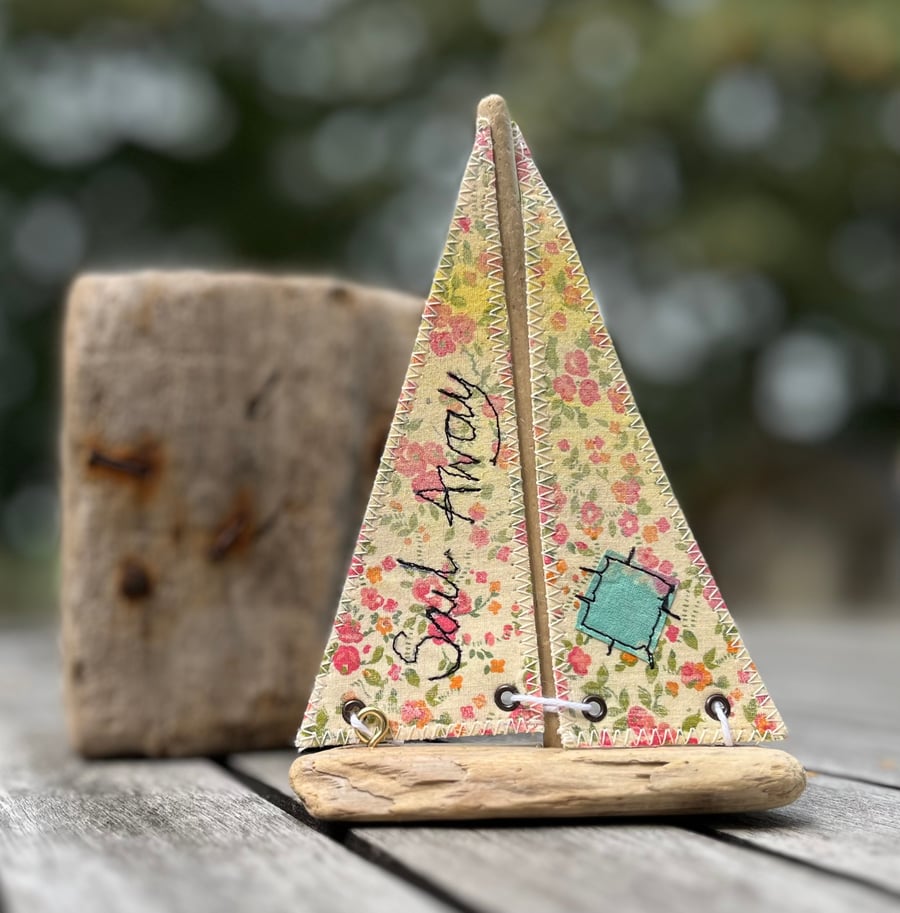 Free Motion Embroidered Driftwood Boat