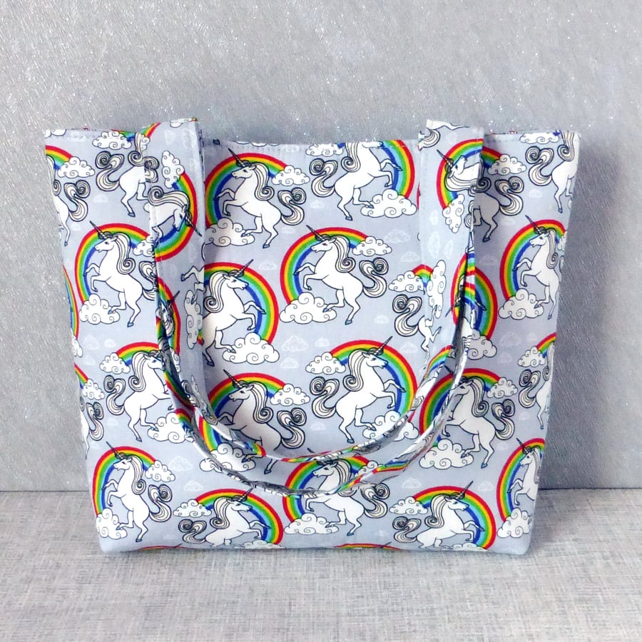 Unicorn mini tote bag, Children's bag, small bag, Unicorns & Rainbows