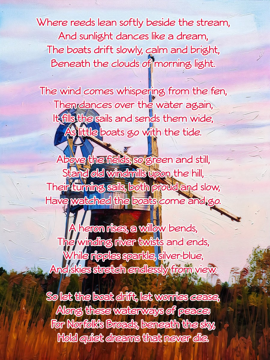 Norfolk Broads Poem Card A5 Windmill 