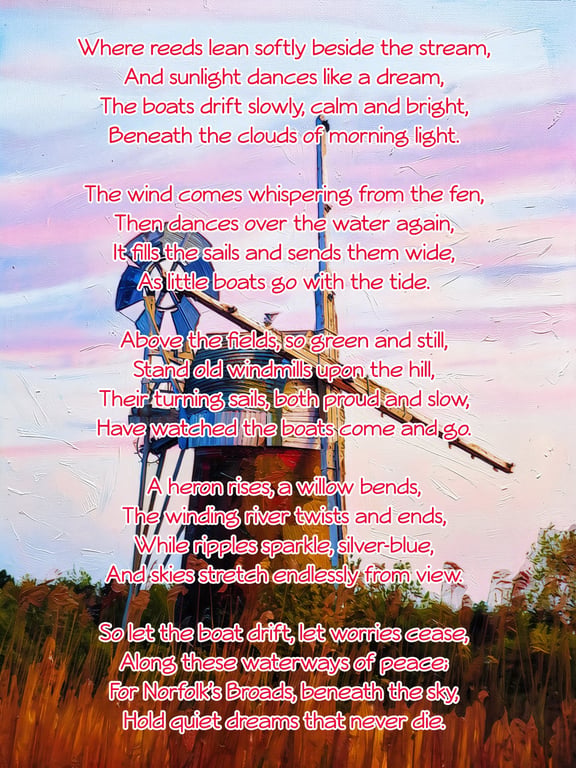 Norfolk Broads Poem Card A5 Windmill 