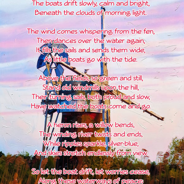 Norfolk Broads Poem Card A5 Windmill 