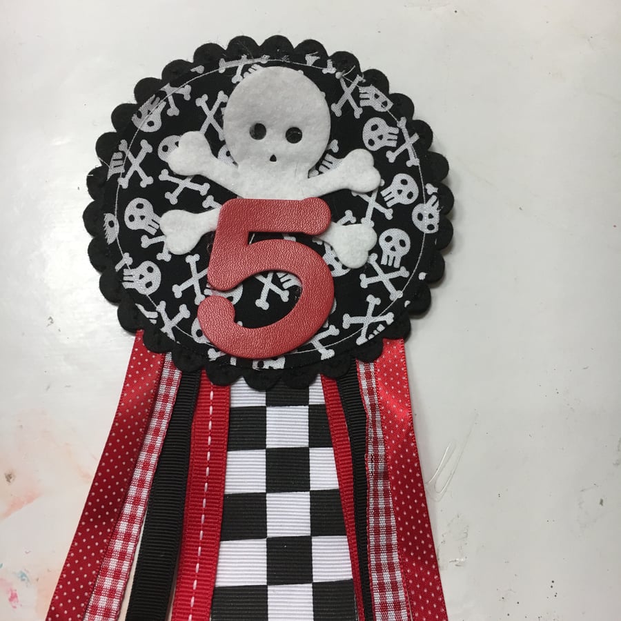 Birthday badge-Rosette - Skull design - boy