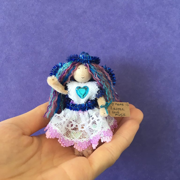 Tiny Purple, Blue And Pink Hair Fairy Doll Decoration 