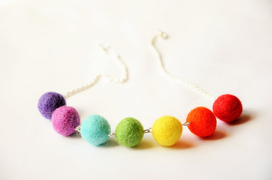Rainbow felt necklace, Wool necklace, Quirky necklace, Natural necklace