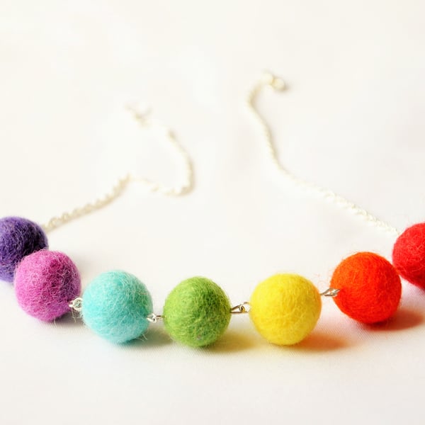 Rainbow felt necklace, Wool necklace, Quirky necklace, Natural necklace
