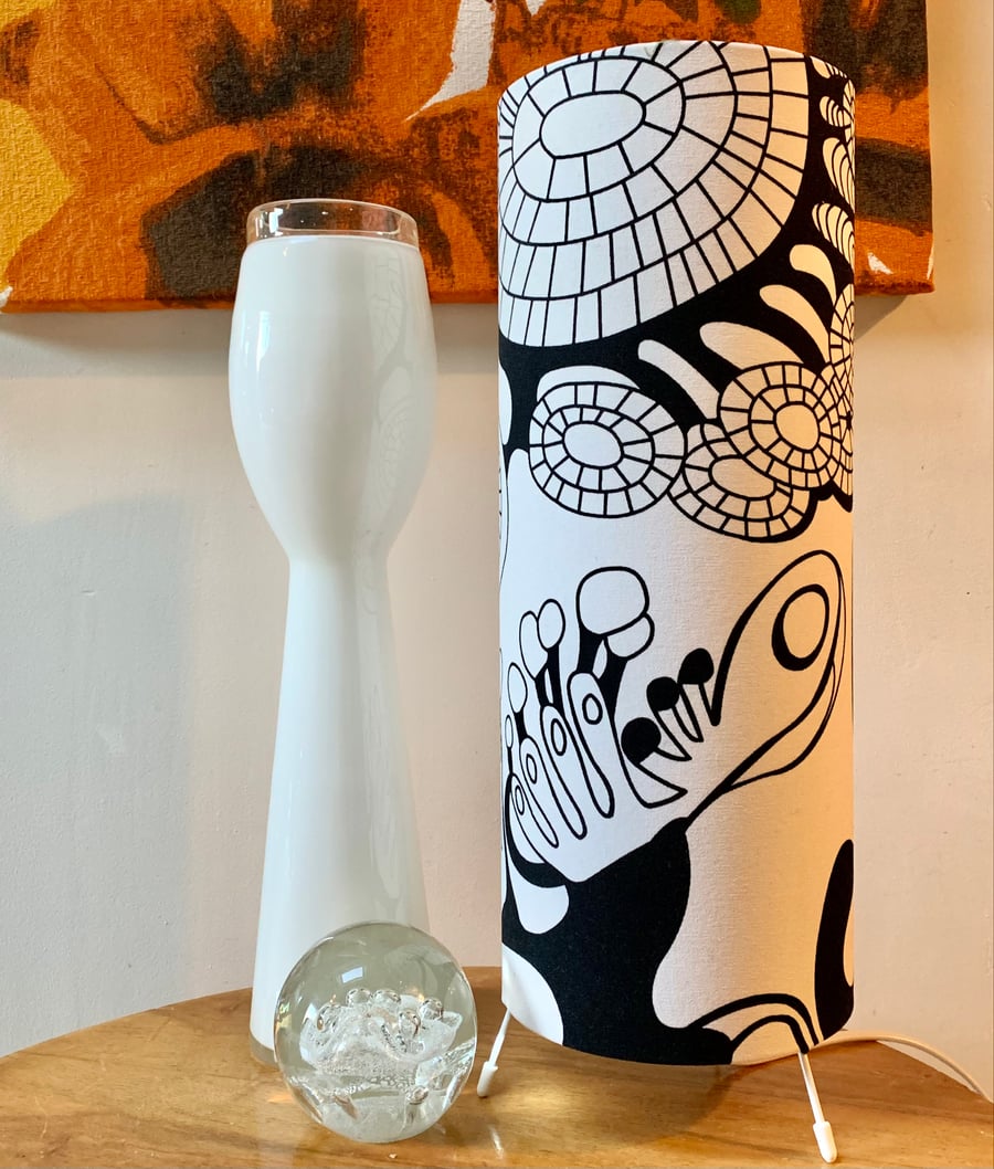 Abstract Groovy Black and White 70s RETRO style Lampshade in 2007 Ikea fabric