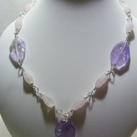 Lavender Amethyst and Rose Quartz Necklace
