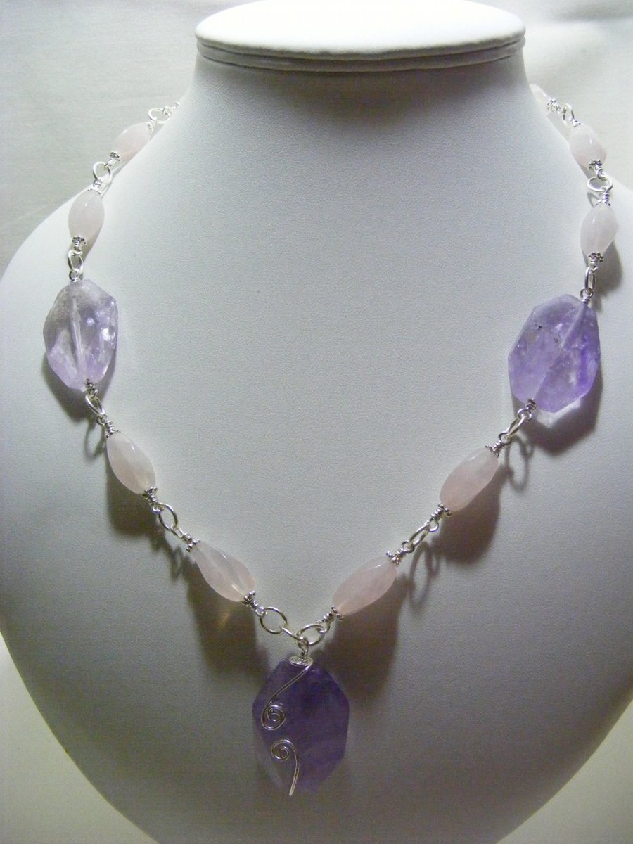 Lavender Amethyst and Rose Quartz Necklace