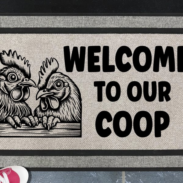 Welcome To Our Coop Door Mat No.1 - Rooster All Weather Doormat - 45x70cm 