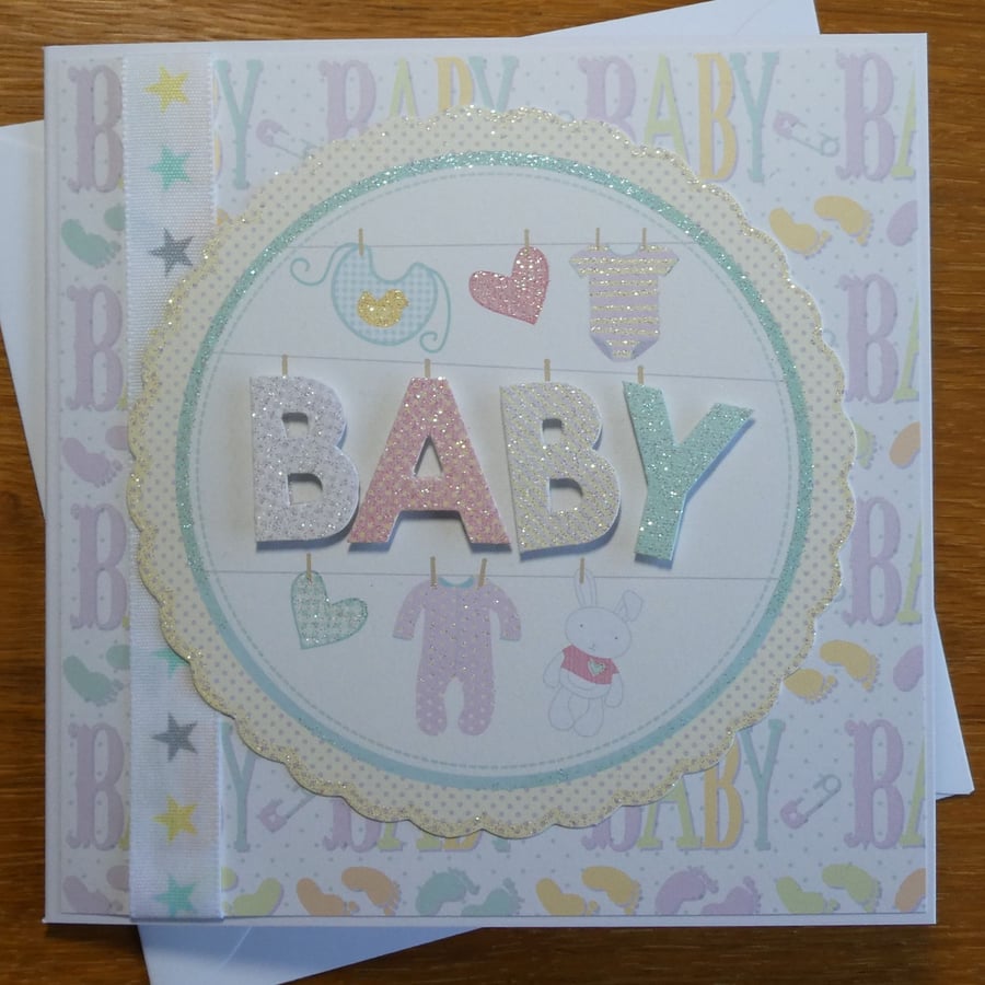 Neutral New Baby Card - Washing Line