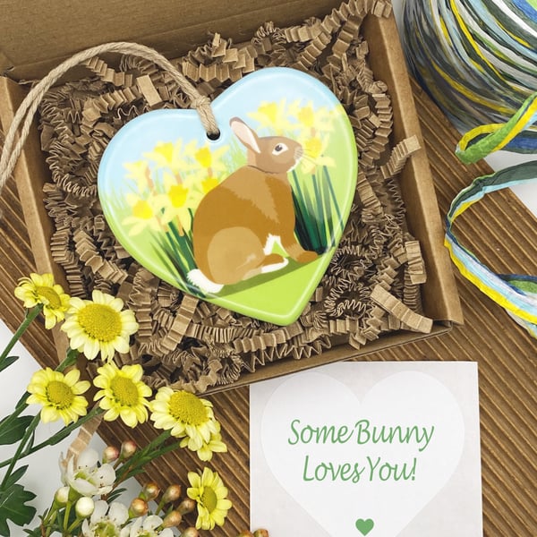 Cute Bunny Keepsake Heart Decoration - Valentine's or Easter Gift, Customisation