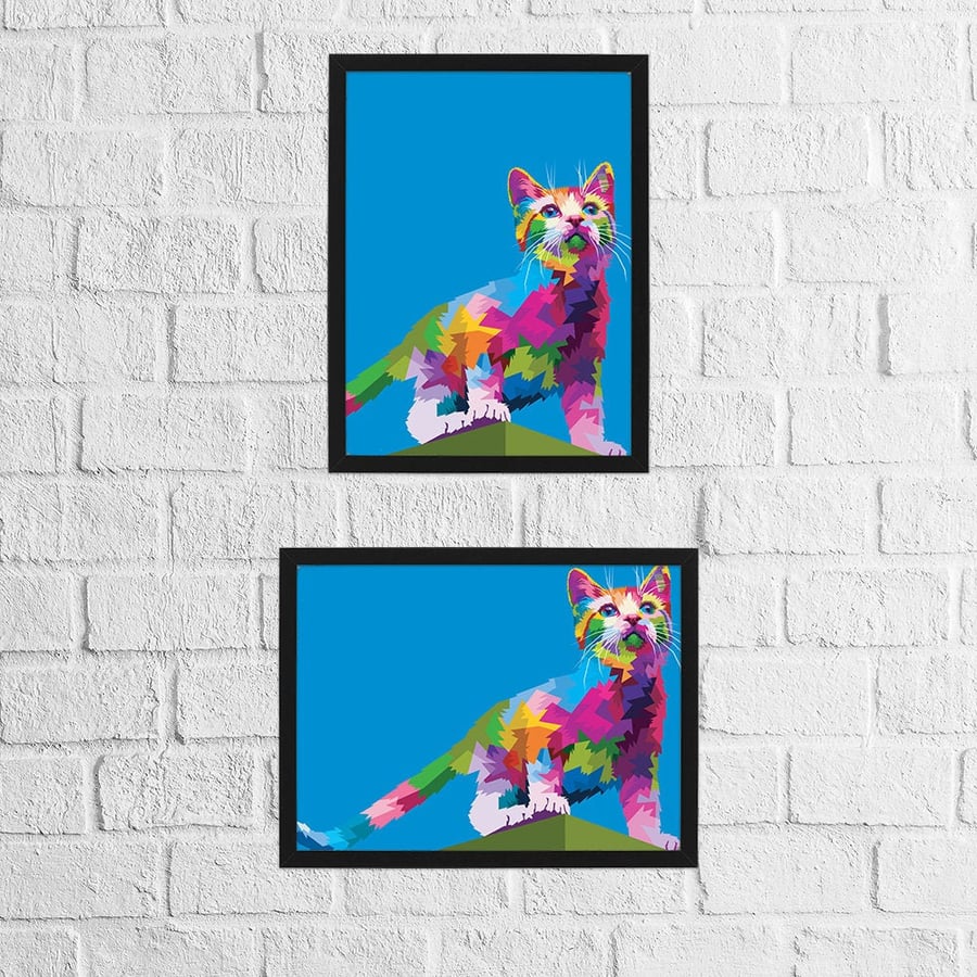 Cat geometric rainbow animal print