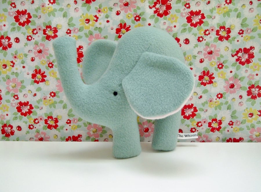 Small Elephant Soft Toy in Sage Green Fleece, Handmade Soft Toy Elephant