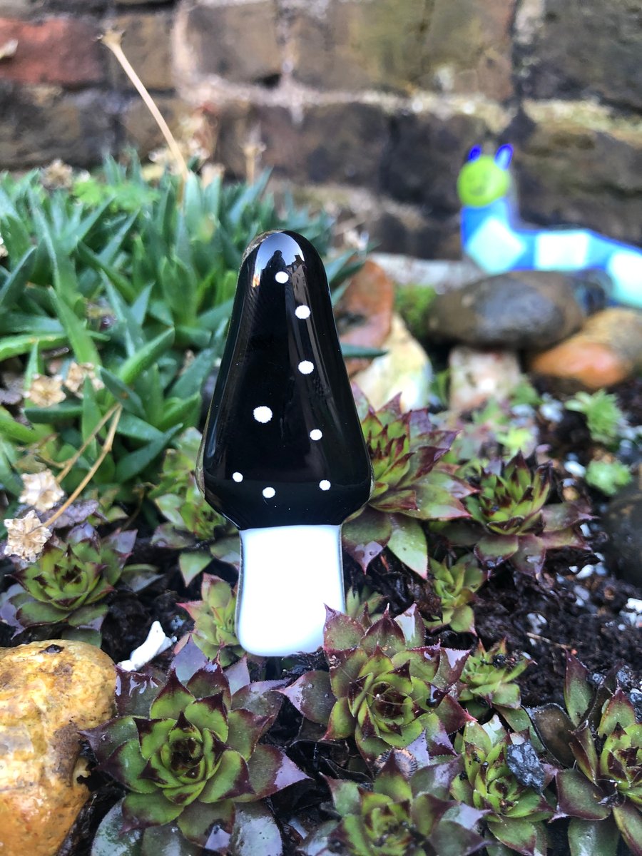 Unique fused glass tall black mushroom garden plant pot decoration 