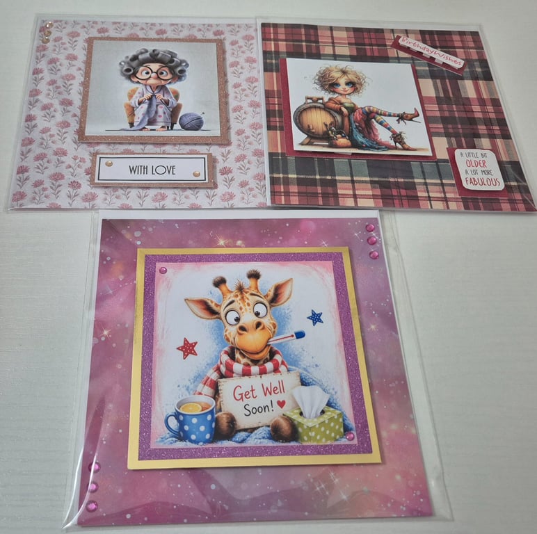 Handmade Card Bundle - Set of 3 mixed Greeting Cards