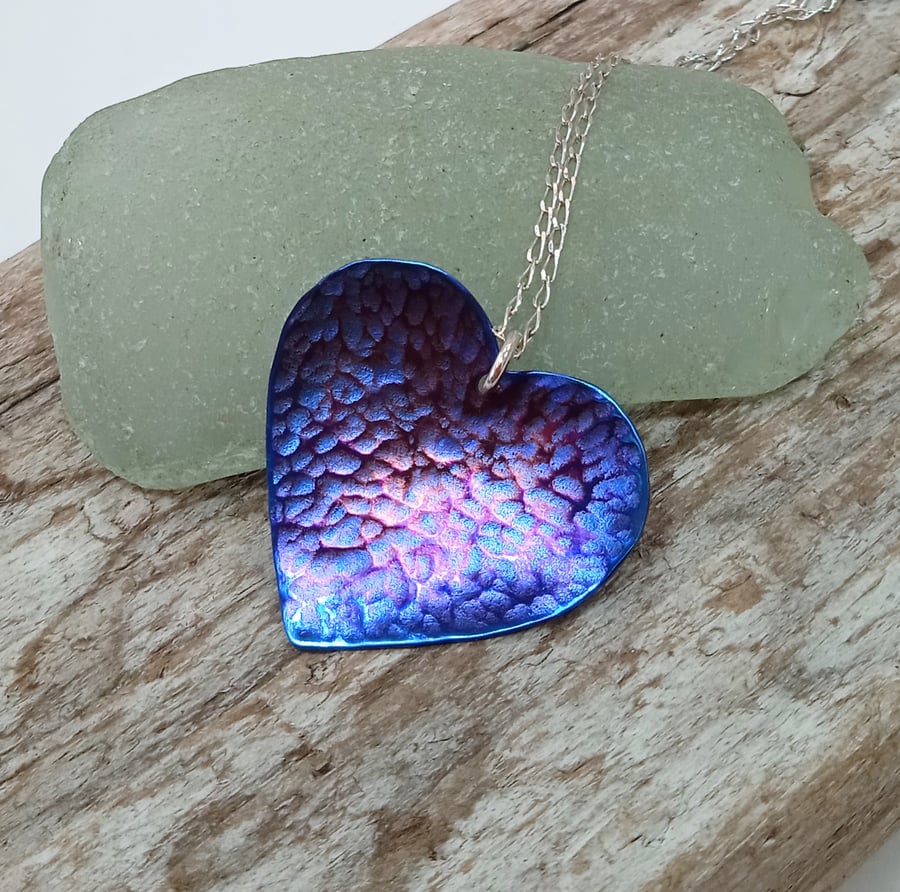 Coloured Titanium Small Heart Pendant Necklace - UK Free Post