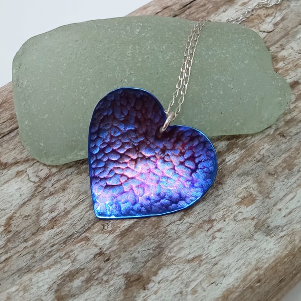 Coloured Titanium Small Heart Pendant Necklace - UK Free Post