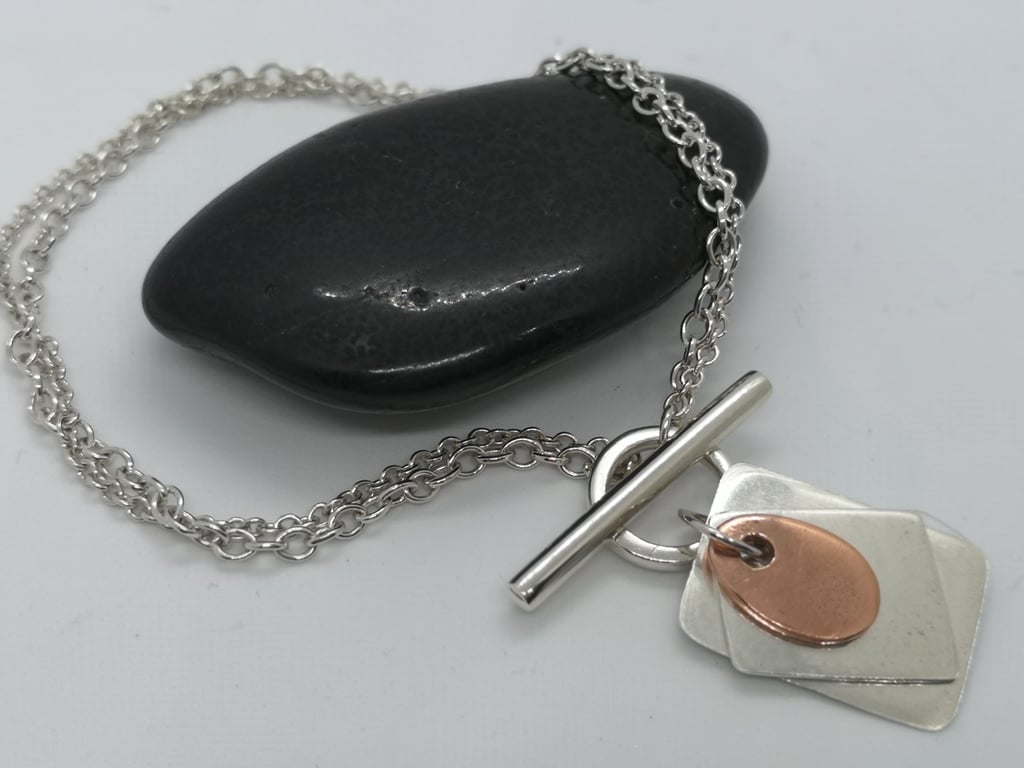 Silver Chain Bracelet with Copper Charm