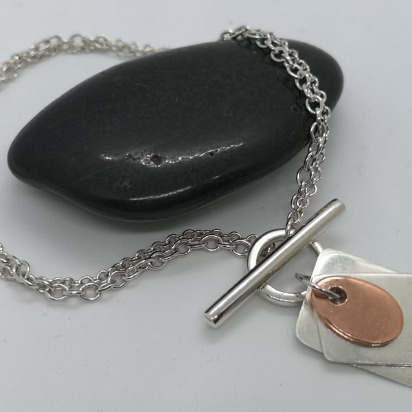 Silver Chain Bracelet with Copper Charm