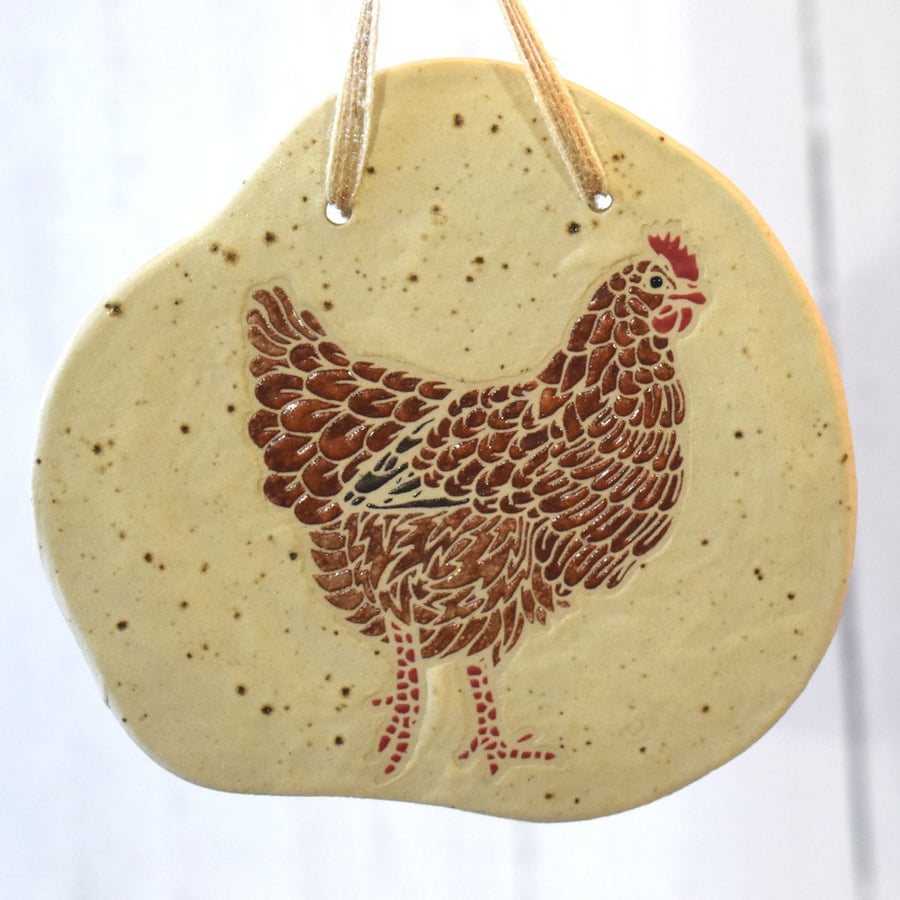 19-394 Ceramic plaque with chicken picture (Free UK postage)