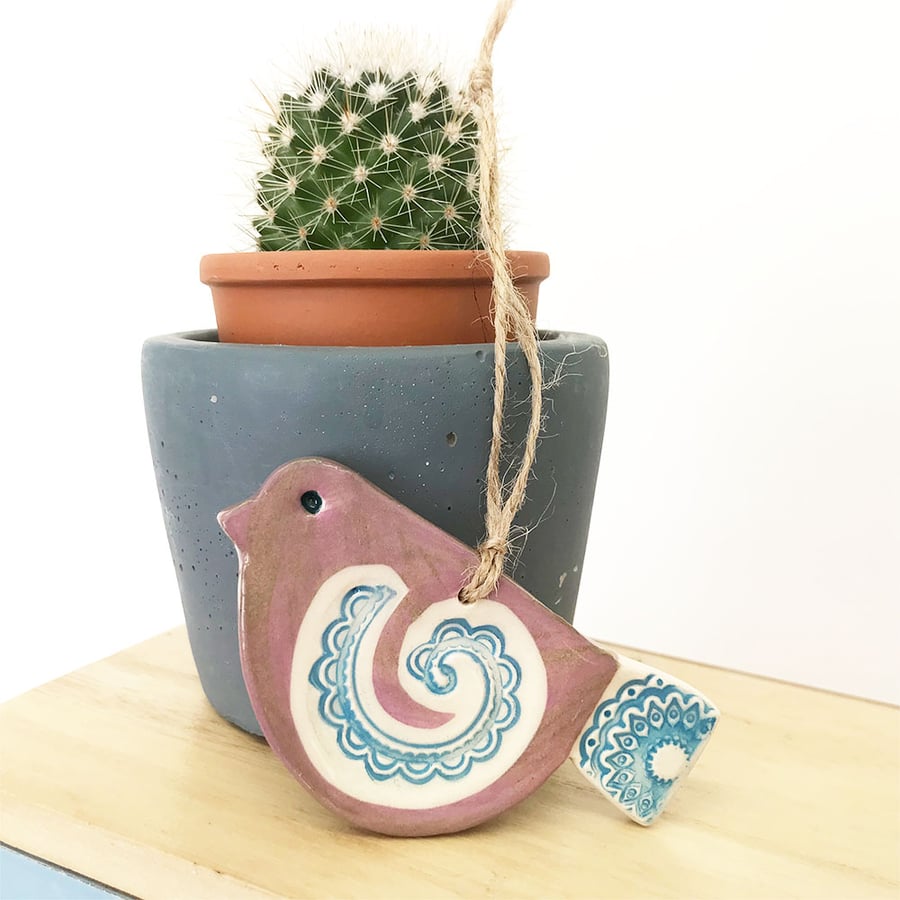 Sale Ceramic bird decoration with patterned wing and tail 