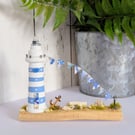 Tiny Wooden Lighthouse Scene, Nautical Home Decor