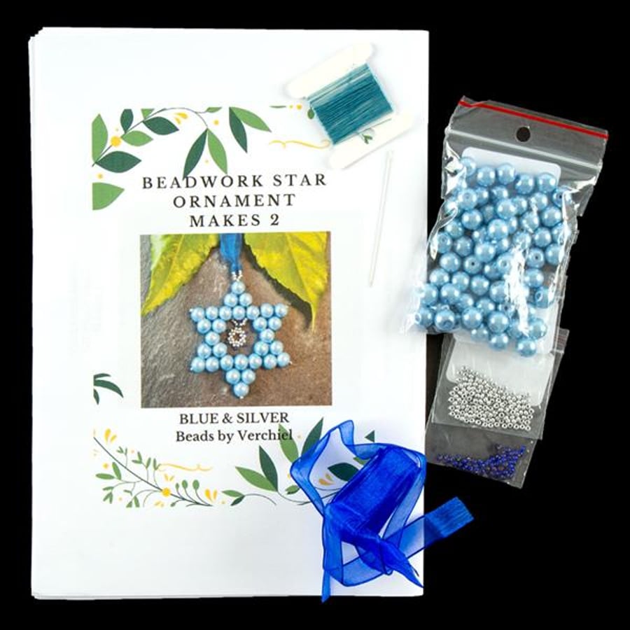Star Ornament Kit Blue Silver MAKES 2