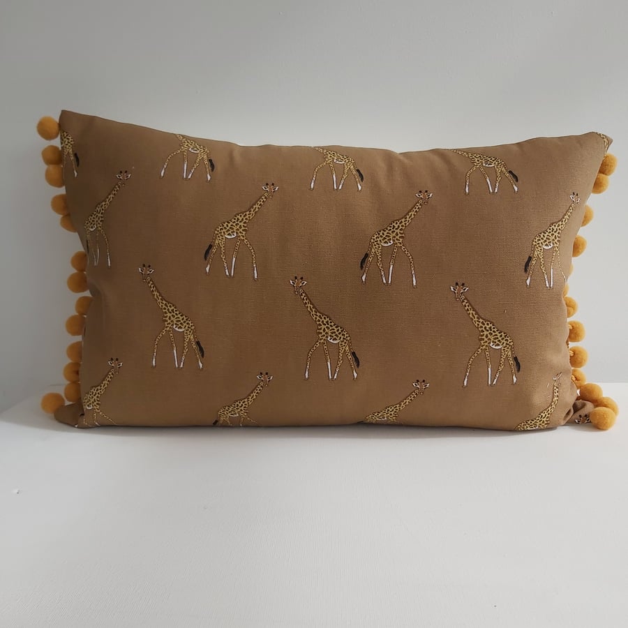 Sophie Allport Giraffes  Cushion with Mustard Pom Poms
