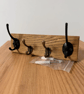 Oak Coat Rack with Four Metal Hooks