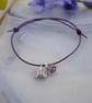 Friendship Bracelet-Purple leather & silver butterfly - Image 1
