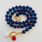 Handknotted Lapis lazuli beaded necklace 