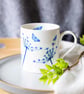 Set of 4 fine bone china mugs, blue and white, Nature inspired mugs. - Image 3