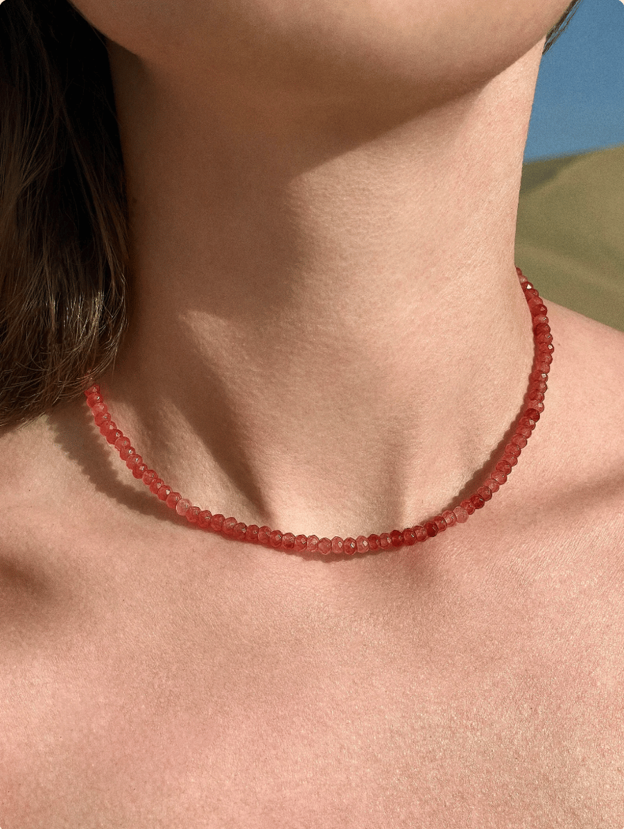 Handmade ruby beaded chocker necklace, beaded jewellery, gift for her