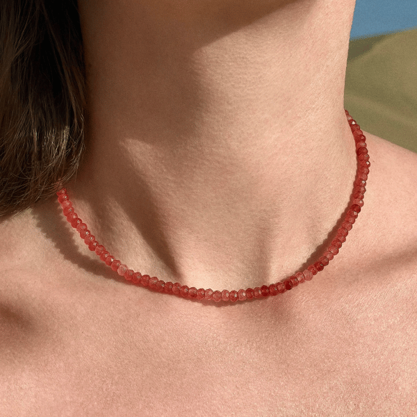 Handmade ruby beaded chocker necklace, beaded jewellery, gift for her