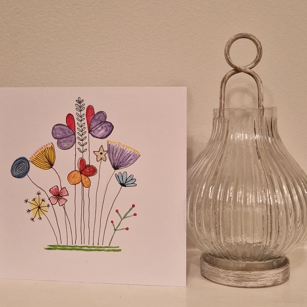Flower floral card blank for any occasion colourful watercolour 