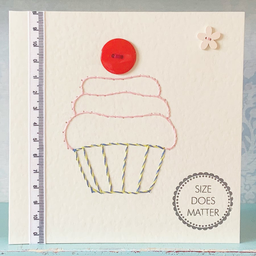 Cupcake Card. Hand Stitched Cards. Hand Sewn Cards. Blank Cards. Cake Card.