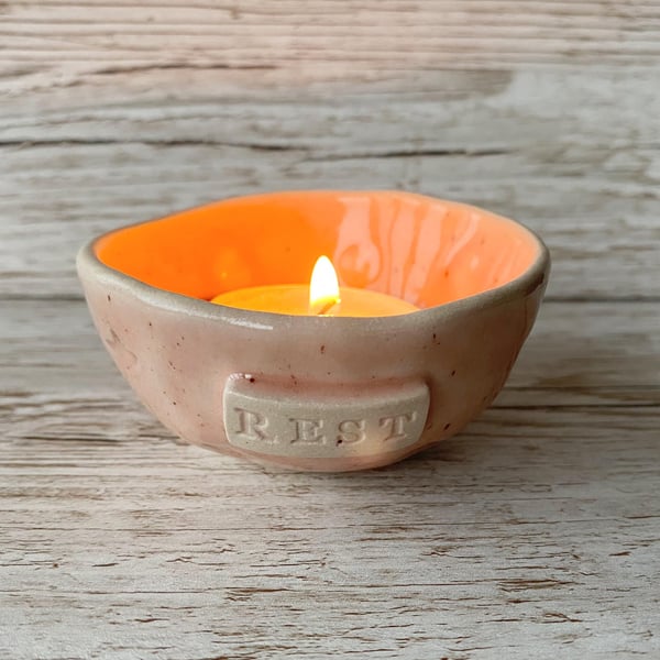 REST Speckled Pink Ceramic CandleTrinket Dish - Candle Dish - Trinket Dish 