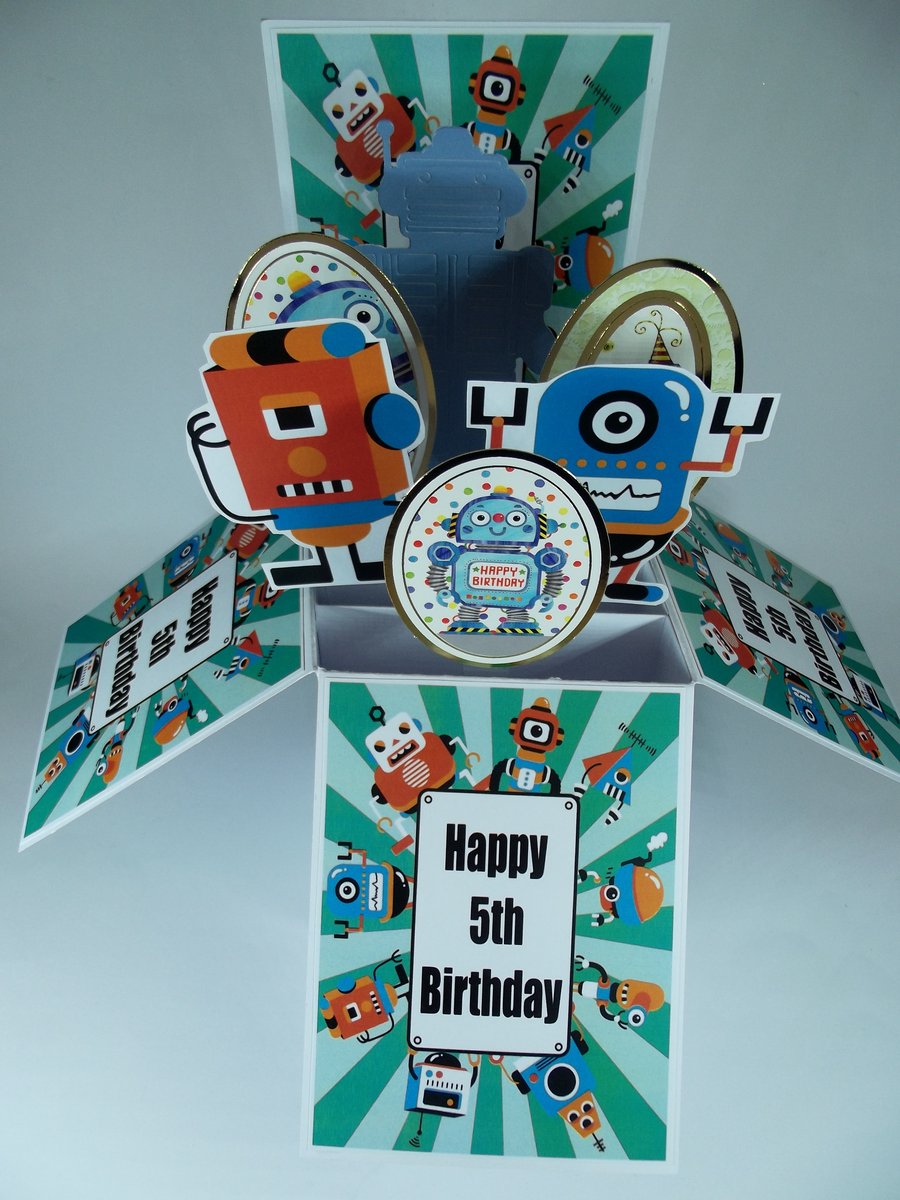 Boys 5th Birthday Card With Robots
